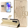 Miniatyrbillede 1 af 5: 1 stk. - Guldlæder Wallet Case til Samsung Galaxy A55 5G med blomstermønster, kortholder, magnetisk flipcover