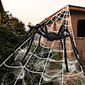 Miniatyrbillede 1 af 4: Edderkoppespind 700cm, Kæmpe Edderkop 150cm, 20stk Små Edderkopper, 40g Edderkoppespind - Halloween Dekoration Tri