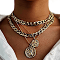 Miniatyrbillede 1 af 4: Punk Cuban Chunky Chain Guld Choker Lagt Halskæder Lagdeling Mønt Vedhæng Halskæde Flad Curb Tyk Kæde Multilayer Ne
