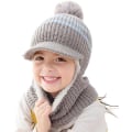 Miniatyrbilde 1 av 5: Vinter varm strikket fleece lue med visirhette for barn