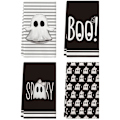 Miniatyrbillede 1 af 5: Sorte Stribede Spøgelses Boo Spooky Halloween Køkkenhåndklæder Opvaskehåndklæder, 18x26 Tommer Buesløjfe Dekoration Håndklæder Sæt af 4