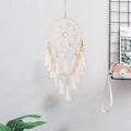 Miniatyrbillede 3 af 5: Drømmekatcher Væghæng med Pomponer Stor Hvid Drømmekatcher Træperler Boho Væghæng, Håndlavet Kvaster Ornament