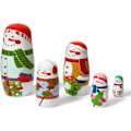 Miniatyrbild 3 av 5: 5 st julryska babuschka dockor, söta handgjorda trä snögubbar matryoshka babuschka dockor staplingsleksaker för barn jul