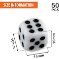 Miniatyrbillede 2 af 5: 50 Pakke 16MM Hvide Terninger Sæt Akryl Afrundede Seks-Sidede D6 Terninger Kuber med Sorte Prikker til Brætspil, Fester, Sjov