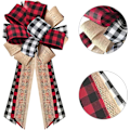 Miniatyrbillede 3 af 4: 1 stk. Juletræstop - Buffalo Plaid Rød Sort Burlap Dekorativ Bue - Rustik Landhus Julepynt Hjem De