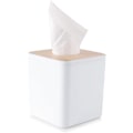 Miniatyrbillede 1 af 5: 1 stk Firkantet Vævsæske Dæksel, Hvid Vævsæske Holder, Bambus Ansigts Cube Æske Dæksel til Opbevaring på Badeværelses Vanity, Tæl