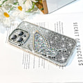 Miniatyrbild 4 av 5: för iPhone 16 Pro Max, Sött Flickigt Lyxigt Bling Flytsand 3D Fjärilsdesign för Kvinnor Flickor (för iPhone 16 ProMax) - Silver