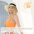 Miniatyrbillede 3 af 3: 1 stk. Dame Strandhat, Dame Bredskygget Solhat af Halm, Dame Solhat UPF 50+ UV-beskyttelse White