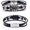 Miniatyrbild 5 av 5: 3 Set Retro Gitarr Läderarmband För Män Handgjorda Flätade Zinklegering Rockmusik Multi-Lager Wrap Armband Unika Punkstil Gåvor Smycken