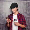 Miniatyrbillede 4 af 5: 2 stk. Tan/Sort Newsboy Hatte til Mænd Flat Cap Bomuld Justerbar