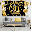 Miniatyrbild 3 av 5: Födelsedagsfest Dekoration Extra Stor Tyg Svart Guld Skylt