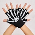 Miniatyrbillede 4 af 5: Skelet-Håndske til Kvinder Mænd Voksne Fingerløse Goth Håndske Gløder i Mørket Halloween Kostume Emo Tilbehør