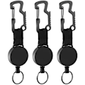 Miniatyrbillede 1 af 5: Tilbagetrækkelig nøglering - Nøglering med robust nøgleholder, bælteklips med multiværktøjs-karabinhage, nøgleringssnor, badgeholdere