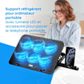 Miniatyrbillede 2 af 5: (1 pakke) (Sort) Bærbar kølestation - Laptop stander til 12-17 tommer laptops, justerbar højde, 6 støjsvage blæsere, 2 USB-porte, hurtig køling, blå LED L