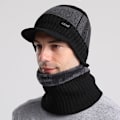 Miniatyrbillede 1 af 4: Sort Unisex Beanie Halstørklæde Sæt, 2 i 1 Vinter Termisk Strikket Hue