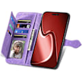 Miniatyrbillede 2 af 5: Etuier til iPhone 16 Pro Max Pungetui til Kvinder med Kortlomme Præget Blomst Lynlås Pung PU Læder Flip Cover w