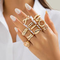 Miniatyrbillede 4 af 4: Tykke Guld Knogle Ringe Overdrevne Geometriske Kuppel Led Ring Sæt Justerbar Tåreformet Hul Statement Åbne Ringe Smykke