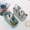 Miniatyrbillede 2 af 4: Off White Lang Desktop Opbevaringskurv, 4 Rum Display
