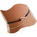 Pikkukuva 1 / 4: 24,5 cm Bohemian Kerrostettu Musta Nahka Anklet Ikuisuuden Solmu Riippuva Koru Jalkaketju Boho Ranta Jalkakoru Naisille