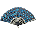 Miniatyrbilde 2 av 4: 1 stk Elegant Broderte Blomsterpåfuglmønster Sekvensstoff Folding Håndholdt Håndvifte Hånd blue