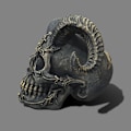 Miniatyrbillede 3 af 5: Djævelens Hoved Skull med Horn Djævel Figur