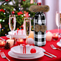 Miniatyrbillede 2 af 5: 8 stk. julevinflaskeovertræk Buffalo Plaid vingaveposer juleimiterede pels sweater vin B