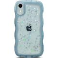Miniatyrbilde 1 av 5: iPhone XR Deksel 6,1 tommer Krøllete Bølge Kant Design Transparent Bling Glitter Stjerne Skinnende Deksel Søt Klar Transparent Full Pro