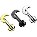 Miniatyrbilde 2 av 3: 1,2 mm x 5 mm - Implantkvalitet Flat Crescent Moon Top Internally Threaded Solid G23 Implantkvalitet Titan Flat Back Labret