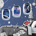 Miniatyrbild 3 av 5: 3 stycken 3D rymdväggdekaler för barnrum, planet astronaut väggdekaler, rymd galax väggdekal, pojkar och flickor B