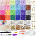 Miniatyrbilde 1 av 5: 24 farger flate perler sett for armbånd, 6000 stykker håndlagde polymer leire flate perler, frukt alfabet