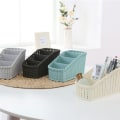 Miniatyrbillede 3 af 4: Off White Lang Desktop Opbevaringskurv, 4 Rum Display