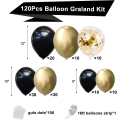 Miniatyrbilde 2 av 5: 120 stk. sorte og gullfargede ballonger, sorte og gullfargede metalliske chr