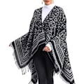 Miniatyrbillede 2 af 3: Dame Varm Sjal Wrap Åben Front Poncho Cape Farve Blok Sjal