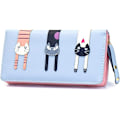Miniatyrbild 2 av 6: Mini Falskt Läder Bifold Söt 3 Katter Blixtlås Clutch Väska Underbar Lång Söt Katt Plånbok Handväska för Blue