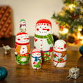 Miniatyrbild 5 av 5: 5 st julryska babuschka dockor, söta handgjorda trä snögubbar matryoshka babuschka dockor staplingsleksaker för barn jul