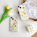 Miniatyrbild 4 av 4: Transparent mobilskal för iPhone 16 Pro med pressade riktiga blommor, Glittrande söt vit blommig design, Smalt mjukt TPU-skydd