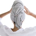 Miniatyrbillede 1 af 3: Kvinde Mikrofiber Hårhåndklæde, Hurtigtørrende Hårhåndklæde med Elastikbånd, Krøllet Mikrofiber Puff Håndklæde,