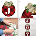 Miniatyrbillede 4 af 5: 60×20×1cm Buffalo Plaid Julekrans til Fordøren - 3 stk Rustik Julepynt Glæde Skilte Kranser til Dør Jul