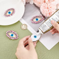 Miniatyrbillede 3 af 5: 4 stk. Øjenperle-Patches til Tøj, Ondt Øje Patch Pink Rhinestone Perle Sy på Appliqué Motiv Appliqué Badge til DIY
