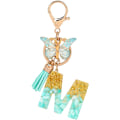 Miniatyrbillede 1 af 5: Nøglering med Initialbogstav M, Nøglering med Alphabet Initial og Butterfly Vedhæng, Grøn Guldfolie Nøglering til