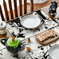 Miniatyrbillede 3 af 5: Sæt med 4 Sorte Hvide Spooky Spøgelseshus Træ Spøgelse Hexe Halloween Bordskånere, 12x18 Tommer Sæsonbestemt Efterårsferie Bord M