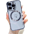 Pikkukuva 1 / 5: Magneettikotelo iPhone 16 Pro Max -puhelimelle 6,9\" [Yhteensopiva MagSafe-laitteiden kanssa] Söpö pinnoitettu sydänkuvioinen kotelo kameran suojauksella, pehmeä iskunkestävä T