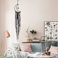 Miniatyrbillede 5 af 5: Sort Månedrøm Fangst med Håndlavet Vævet Bomuld Drømfanger Boho Makramé Væghængning Hjem Dekoration Ornament Cr