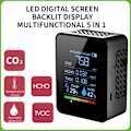 Miniatyrbillede 3 af 5: Kuldioxiddetektor 5 i 1 Indendørs luftkvalitetsdetektor CO2 Digital TVOC HCHO Meter Temperatur H