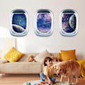 Miniatyrbild 1 av 5: 3 stycken 3D rymdväggdekaler för barnrum, planet astronaut väggdekaler, rymd galax väggdekal, pojkar och flickor B