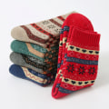Miniatyrbillede 5 af 5: 5 par kvinde sokker, vinter varme og tykke frotté sokker til kvinder, retro etnisk stil mid-calf w