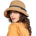 Miniatyrbillede 6 af 6: (Khaki + Smoky Gray) 2-delt bredskygget dame solhat, elegant struktur buet tweed strand stra