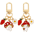 Miniatyrbillede 1 af 5: 2 stk. Søde nøgleringe til kvinder, Kawaii nøglering Jordbær Blomster Nøglering Charms til kvinder piger, Nøglering Charm til pung rygsæk