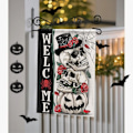 Pikkukuva 5 / 5: 1 kpl Tervetuloa Halloween Goottilainen Kallo Koristeellinen Puutarha Lippu, Pelottava Kurpitsa Kurpitsa Luuranko Piha Ulkona Deko