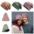 Miniatyrbillede 3 af 3: Kvinder Slouchy Hue Hat-Lilla Gul Blandet Farve Strik Lang